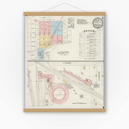 Old map wall art mockup — magnetic wood frame on white wall — Sanborn Fire Insurance Map from Crestline, Crawford County, Ohio (1887), Sheet #0001