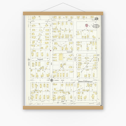 Old map wall art mockup — magnetic wood frame on white wall — Sanborn Fire Insurance Map from La Porte, La Porte County, Indiana (1912), Sheet #0023