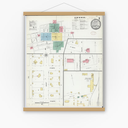 Old map wall art mockup — magnetic wood frame on white wall — Sanborn Fire Insurance Map from Assumption, Christian County, Illinois (1899) - Complete Map Set