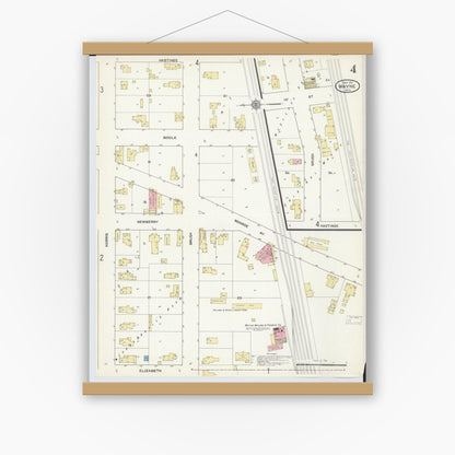 Old map wall art mockup — magnetic wood frame on white wall — Sanborn Fire Insurance Map from Wayne, Wayne County, Michigan (1912), Sheet #0004