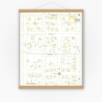 Old map wall art mockup — magnetic wood frame on white wall — Sanborn Fire Insurance Map from Vinton, Benton County, Iowa (1906), Sheet #0005