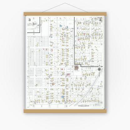 Old map wall art mockup — magnetic wood frame on white wall — Sanborn Fire Insurance Map from Shreve, Wayne County, Ohio (1950), Sheet #0003