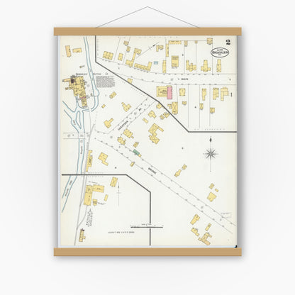 Old map wall art mockup — magnetic wood frame on white wall — Sanborn Fire Insurance Map from Broadalbin, Fulton County, New York (1900), Sheet #0002