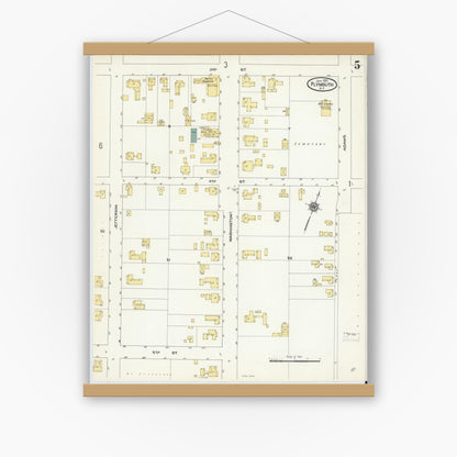 Old map wall art mockup — magnetic wood frame on white wall — Sanborn Fire Insurance Map from Plymouth, Washington County, North Carolina (1910), Sheet #0005