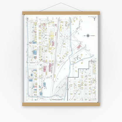 Old map wall art mockup — magnetic wood frame on white wall — Sanborn Fire Insurance Map from New Lexington, Perry County, Ohio (1950), Sheet #0007