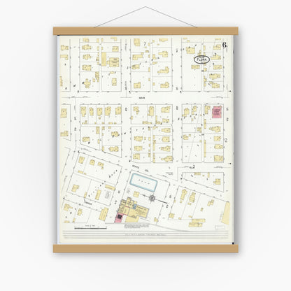 Old map wall art mockup — magnetic wood frame on white wall — Sanborn Fire Insurance Map from Flora, Clay County, Illinois (1912), Sheet #0006