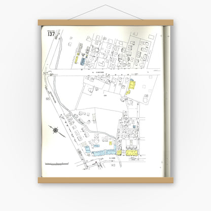 Old map wall art mockup — magnetic wood frame on white wall — Sanborn Fire Insurance Map from Honolulu, Oahu County, Hawaii (1955), Sheet #0137