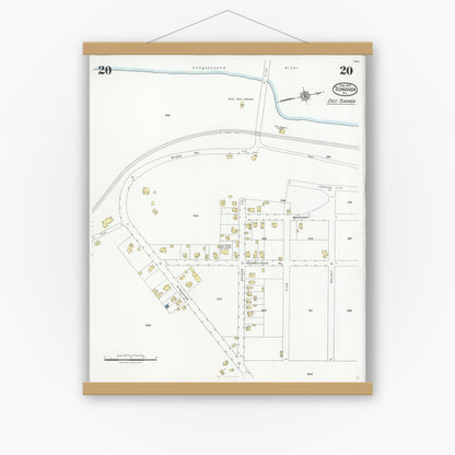 Old map wall art mockup — magnetic wood frame on white wall — Sanborn Fire Insurance Map from Towanda, Bradford County, Pennsylvania (1927), Sheet #0020