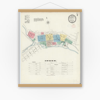 Old map wall art mockup — magnetic wood frame on white wall — Sanborn Fire Insurance Map from Emporium, Cameron County, Pennsylvania (1897) - Complete Map Set
