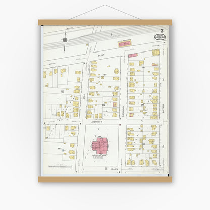 Old map wall art mockup — magnetic wood frame on white wall — Sanborn Fire Insurance Map from Conneaut, Ashtabula County, Ohio (1919), Sheet #0003