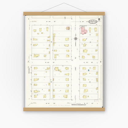 Old map wall art mockup — magnetic wood frame on white wall — Sanborn Fire Insurance Map from Storm Lake, Buena Vista County, Iowa (1914), Sheet #0008