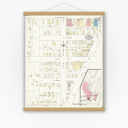 Old map wall art mockup — magnetic wood frame on white wall — Sanborn Fire Insurance Map from Cherokee, Cherokee County, Iowa (1914), Sheet #0007