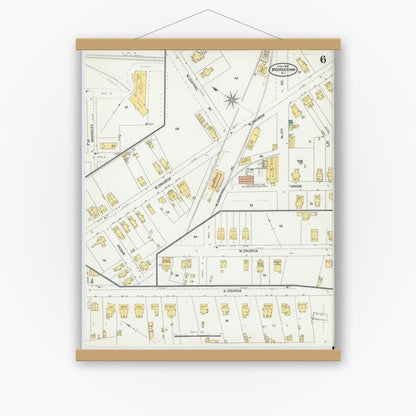 Old map wall art mockup — magnetic wood frame on white wall — Sanborn Fire Insurance Map from Moorestown, Burlington County, New Jersey (1905), Sheet #0006