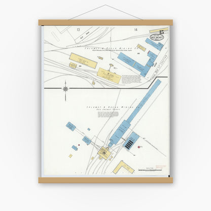 Old map wall art mockup — magnetic wood frame on white wall — Sanborn Fire Insurance Map from Red Jacket, Houghton County, Michigan (1917), Sheet #0015