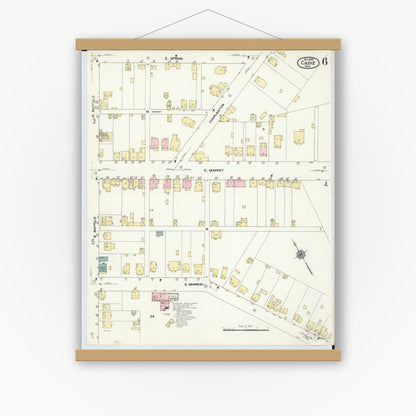 Old map wall art mockup — magnetic wood frame on white wall — Sanborn Fire Insurance Map from Cadiz, Harrison County, Ohio (1909), Sheet #0006