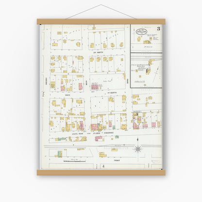 Old map wall art mockup — magnetic wood frame on white wall — Sanborn Fire Insurance Map from O'Fallon, Saint Clair County, Illinois (1899), Sheet #0003