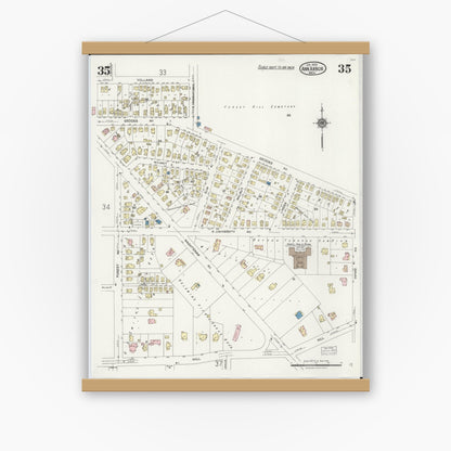 Old map wall art mockup — magnetic wood frame on white wall — Sanborn Fire Insurance Map from Ann Arbor, Washtenaw County, Michigan (1925), Sheet #0035