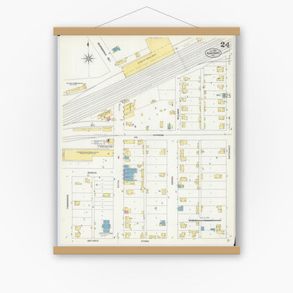 Old map wall art mockup — magnetic wood frame on white wall — Sanborn Fire Insurance Map from Kankakee, Kankakee County, Illinois (1907), Sheet #0024