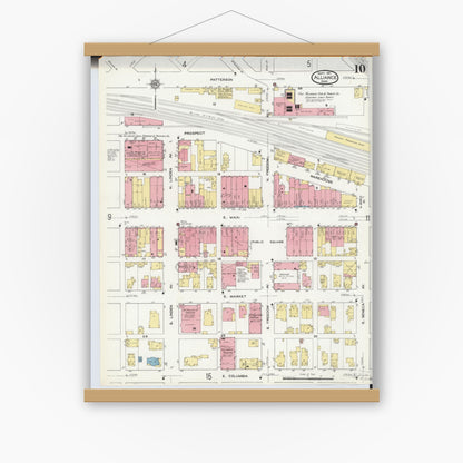 Old map wall art mockup — magnetic wood frame on white wall — Sanborn Fire Insurance Map from Alliance, Stark County, Ohio (1911), Sheet #0010