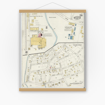 Old map wall art mockup — magnetic wood frame on white wall — Sanborn Fire Insurance Map from Winchester, Middlesex County, Massachusetts (1921), Sheet #0020