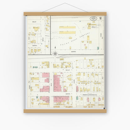 Old map wall art mockup — magnetic wood frame on white wall — Sanborn Fire Insurance Map from Payne, Paulding County, Ohio (1899), Sheet #0002