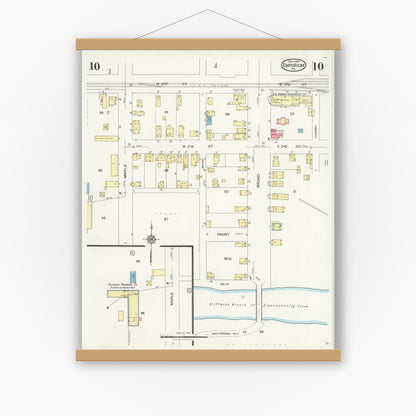 Old map wall art mockup — magnetic wood frame on white wall — Sanborn Fire Insurance Map from Emporium, Cameron County, Pennsylvania (1925), Sheet #0010