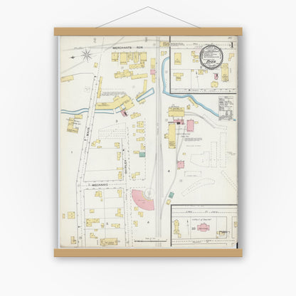 Old map wall art mockup — magnetic wood frame on white wall — Sanborn Fire Insurance Map from Ayer, Middlesex County, Massachusetts (1892), Sheet #0001