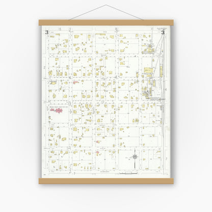 Old map wall art mockup — magnetic wood frame on white wall — Sanborn Fire Insurance Map from Bastrop, Bastrop County, Texas (1934), Sheet #0003