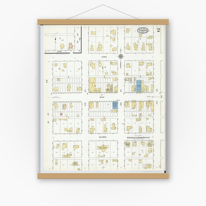 Old map wall art mockup — magnetic wood frame on white wall — Sanborn Fire Insurance Map from Edmore, Montcalm County, Michigan (1918), Sheet #0002