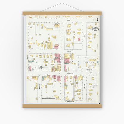 Old map wall art mockup — magnetic wood frame on white wall — Sanborn Fire Insurance Map from South Lyon, Oakland County, Michigan (1899), Sheet #0002