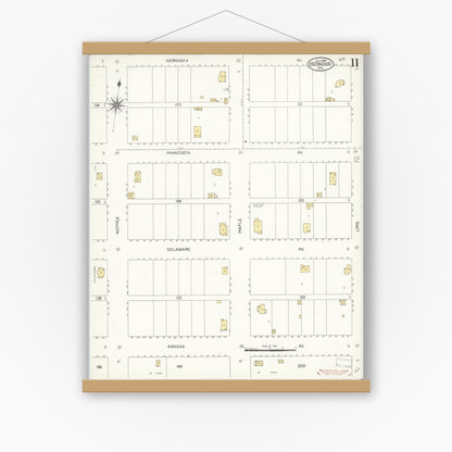 Old map wall art mockup — magnetic wood frame on white wall — Sanborn Fire Insurance Map from Escondido, San Diego County, California (1907), Sheet #0011