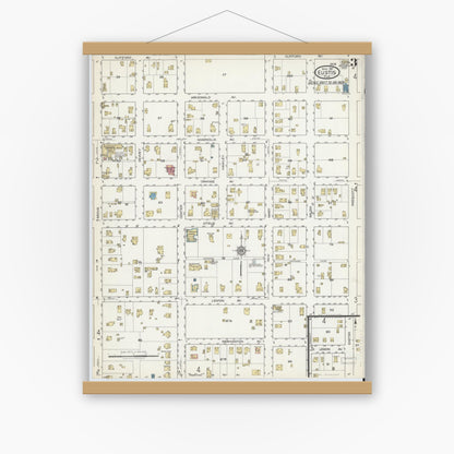Old map wall art mockup — magnetic wood frame on white wall — Sanborn Fire Insurance Map from Eustis, Lake County, Florida (1917), Sheet #0003