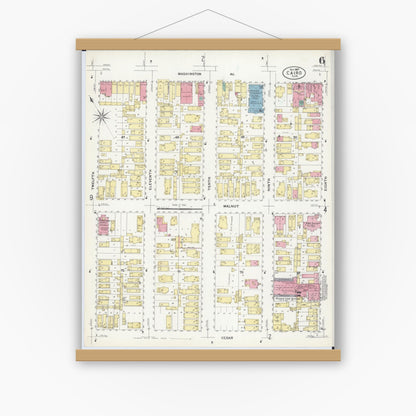 Old map wall art mockup — magnetic wood frame on white wall — Sanborn Fire Insurance Map from Cairo, Alexander County, Illinois (1907), Sheet #0006