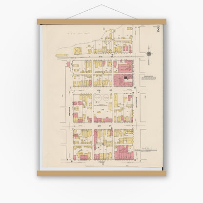 Old map wall art mockup — magnetic wood frame on white wall — Sanborn Fire Insurance Map from Portsmouth, Scioto County, Ohio (1921), Sheet #0002