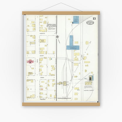 Old map wall art mockup — magnetic wood frame on white wall — Sanborn Fire Insurance Map from Houghton, Houghton County, Michigan (1917), Sheet #0013
