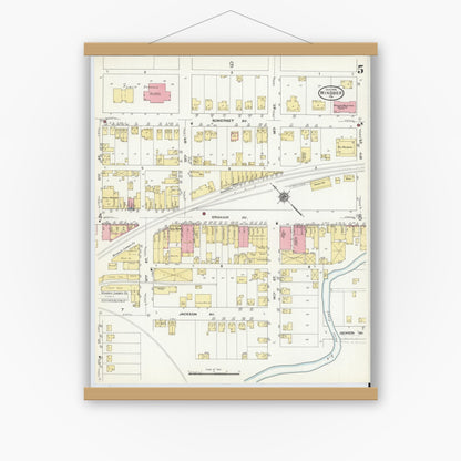 Old map wall art mockup — magnetic wood frame on white wall — Sanborn Fire Insurance Map from Windber, Somerset County, Pennsylvania (1910), Sheet #0005