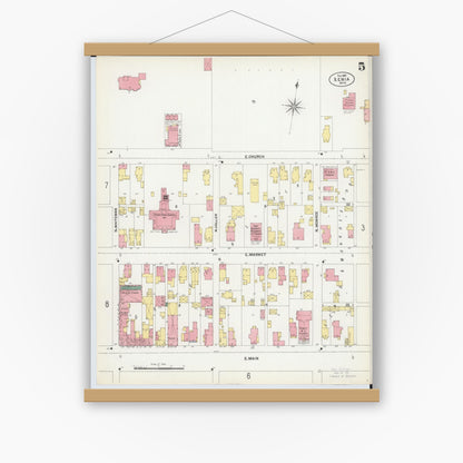 Old map wall art mockup — magnetic wood frame on white wall — Sanborn Fire Insurance Map from Xenia, Greene County, Ohio (1901), Sheet #0005