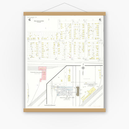 Old map wall art mockup — magnetic wood frame on white wall — Sanborn Fire Insurance Map from Valley Junction, Polk County, Iowa (1937), Sheet #0006