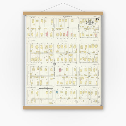 Old map wall art mockup — magnetic wood frame on white wall — Sanborn Fire Insurance Map from Mount Vernon, Knox County, Ohio (1913), Sheet #0015