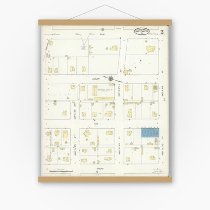Old map wall art mockup — magnetic wood frame on white wall — Sanborn Fire Insurance Map from Sweetwater, Nolan County, Texas (1914), Sheet #0002