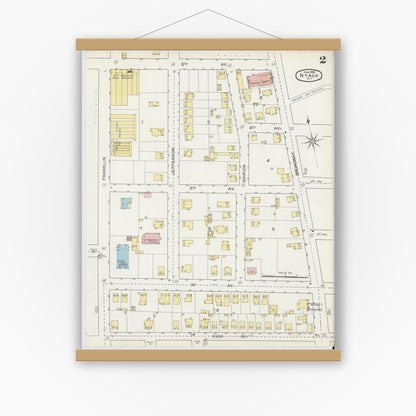 Old map wall art mockup — magnetic wood frame on white wall — Sanborn Fire Insurance Map from Nyack, Rockland County, New York. (1892), Sheet #0002