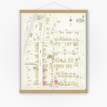 Old map wall art mockup — magnetic wood frame on white wall — Sanborn Fire Insurance Map from Millersburg, Dauphin County, Pennsylvania (1911), Sheet #0002