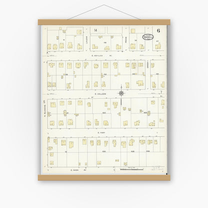 Old map wall art mockup — magnetic wood frame on white wall — Sanborn Fire Insurance Map from Terrell, Kaufman County, Texas (1914), Sheet #0006