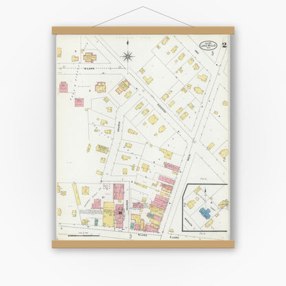 Old map wall art mockup — magnetic wood frame on white wall — Sanborn Fire Insurance Map from Lake Mills, Jefferson County, Wisconsin (1903), Sheet #0002