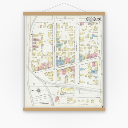 Old map wall art mockup — magnetic wood frame on white wall — Sanborn Fire Insurance Map from Niagara Falls, Niagara County, New York (1892), Sheet #0020