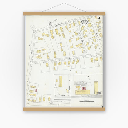 Old map wall art mockup — magnetic wood frame on white wall — Sanborn Fire Insurance Map from Orange, Franklin County, Massachusetts (1905), Sheet #0004