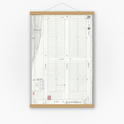 Old map wall art mockup — magnetic wood frame on white wall — Sanborn Fire Insurance Map from Chicago, Cook County, Illinois (1920), Sheet #0020