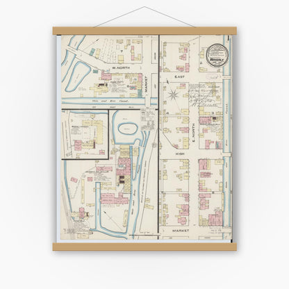 Old map wall art mockup — magnetic wood frame on white wall — Sanborn Fire Insurance Map from Waverly, Pike County, Ohio (1885) - Complete Map Set