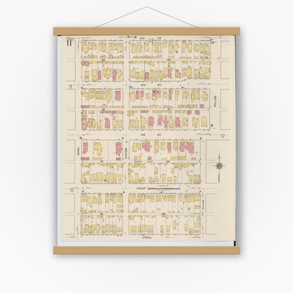 Old map wall art mockup — magnetic wood frame on white wall — Sanborn Fire Insurance Map from Portsmouth, Scioto County, Ohio (1921), Sheet #0011