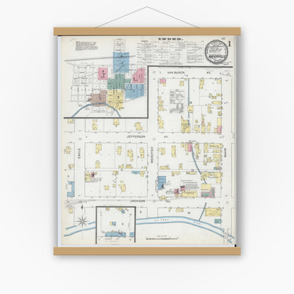 Old map wall art mockup — magnetic wood frame on white wall — Sanborn Fire Insurance Map from Naperville, Du Page County, Illinois (1892) - Complete Map Set